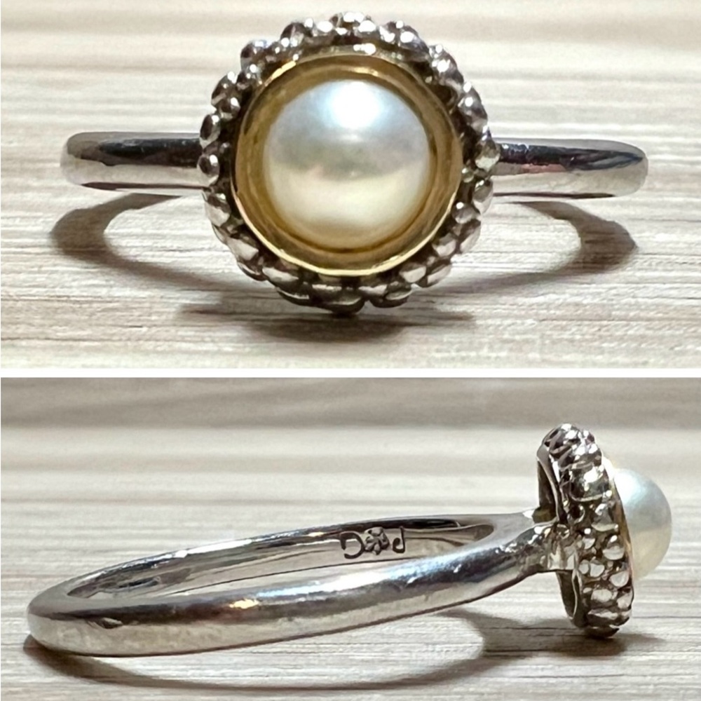 Designer Signed Phillip Gavriel Sterling Silver & 18K Gold Popcorn Pearl Ring